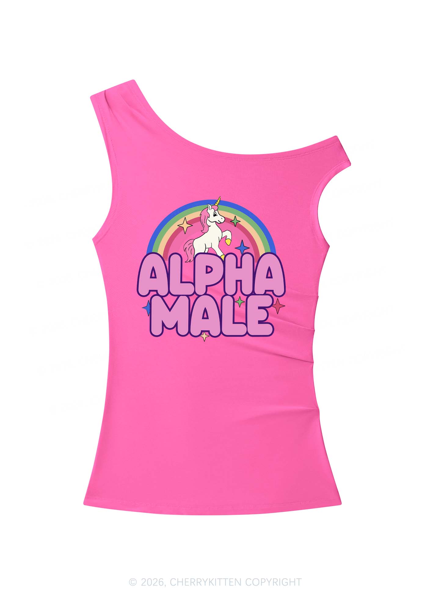Rainbow Unicorn Alpha Male Y2K Off Shoulder Tank Top Cherrykitten