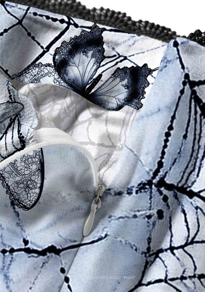 Web And Butterflies Y2K Print Midi Skirt Cherrykitten