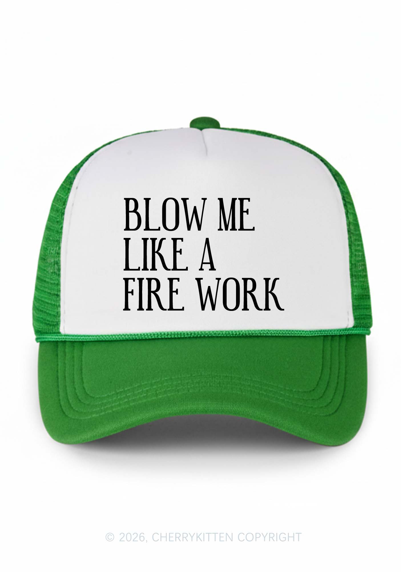 Blow Me Like Fire Work Y2K Colorblock Trucker Hat Cherrykitten