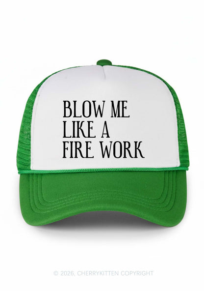 Blow Me Like Fire Work Y2K Colorblock Trucker Hat Cherrykitten