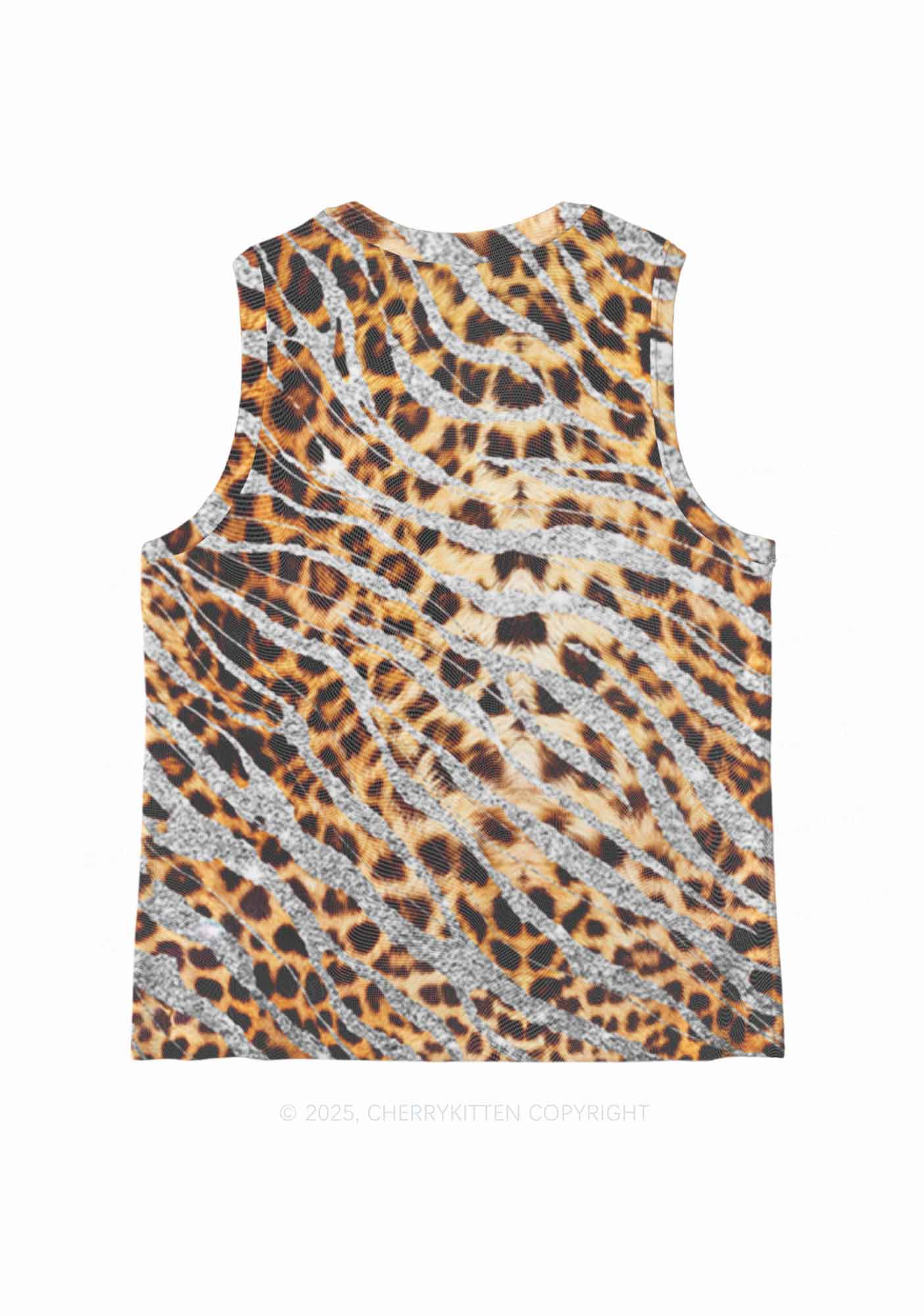 Silver Glitter Leopard Y2K Mesh Muscle Tank Cherrykitten