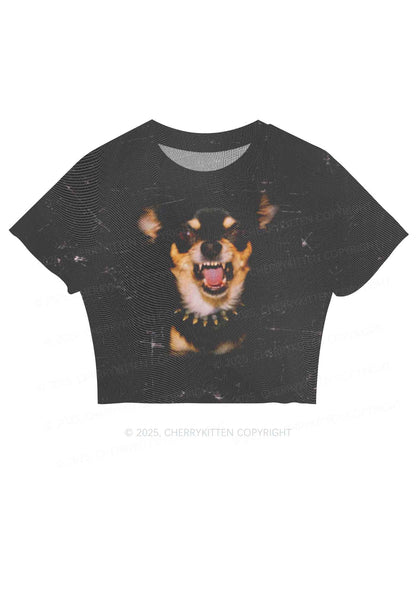 Growling Puppy Y2K Mesh Crop Top Cherrykitten