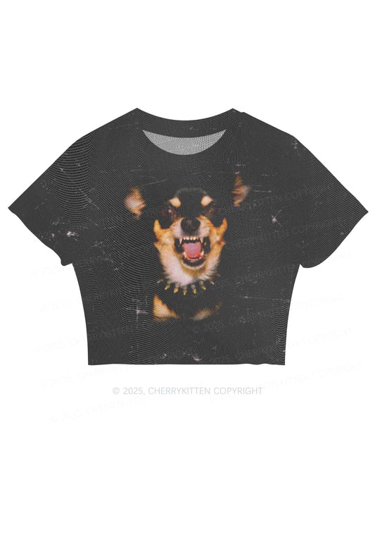 Growling Puppy Y2K Mesh Crop Top Cherrykitten