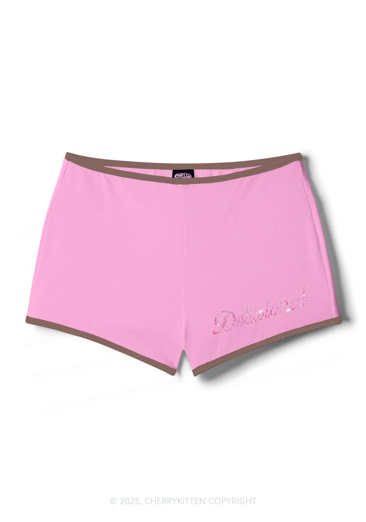 Rhinestone Pink Delusional Y2K Booty Shorts Cherrykitten