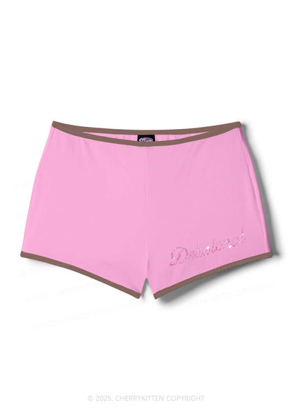 Rhinestone Pink Delusional Y2K Booty Shorts Cherrykitten