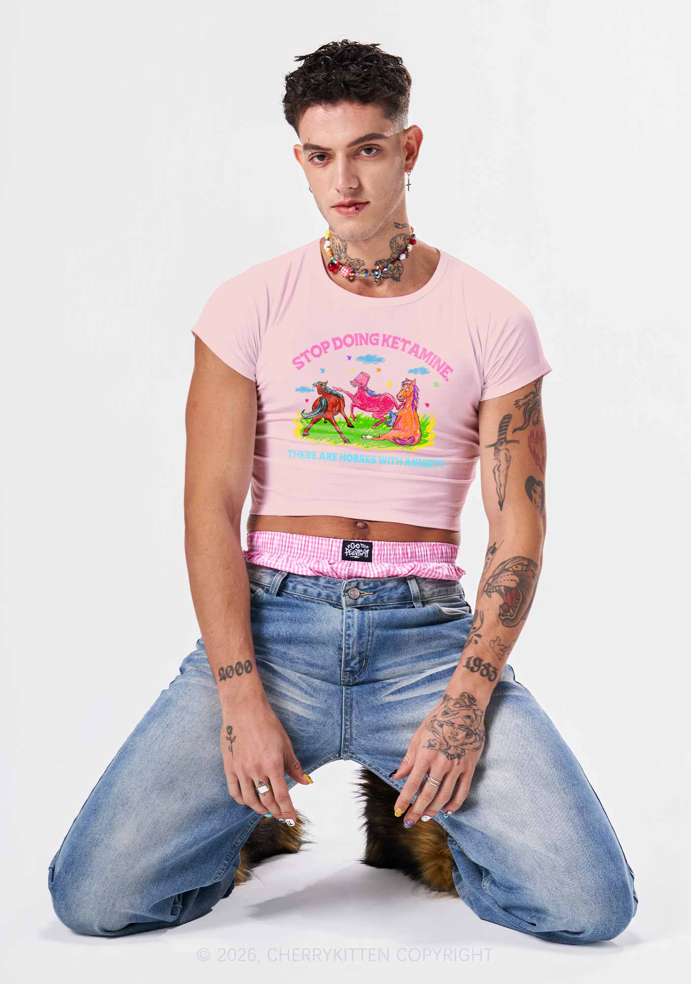 Horses With Anxiety Y2K Baby Tee Cherrykitten