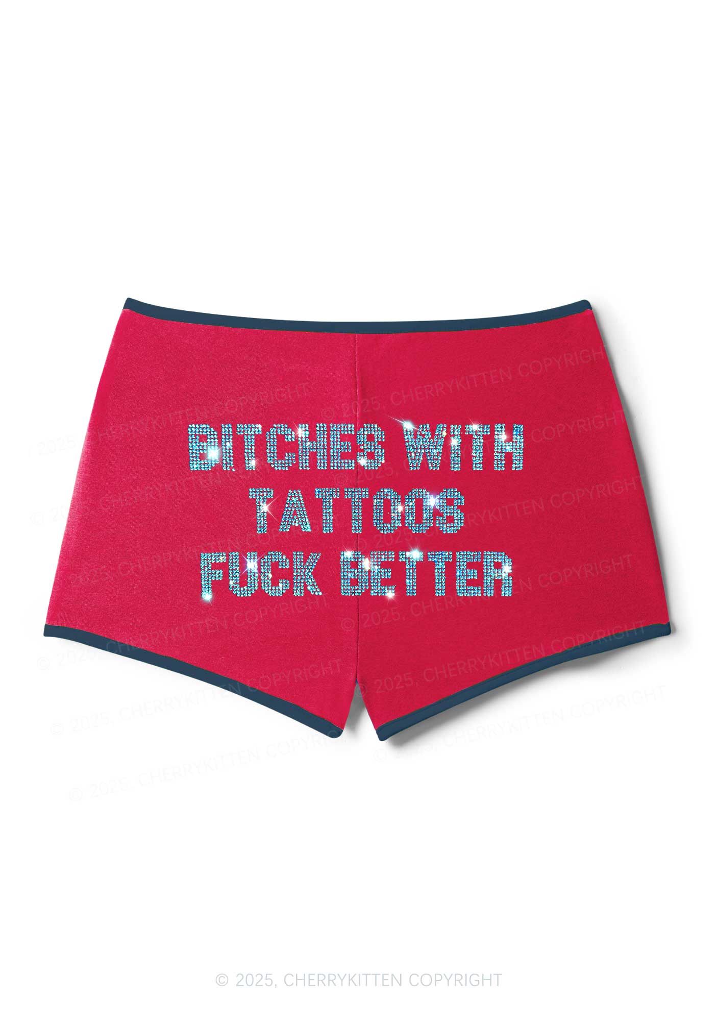 Rhinestone Bxxches With Tattoos Fxxk Better Y2K Booty Shorts Cherrykitten