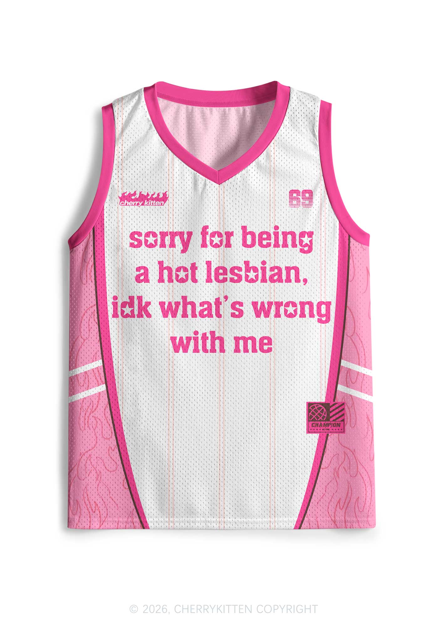 Pink Sorry For Being Hot Lesbian Pride Y2K Sport Jersey Tank Cherrykitten