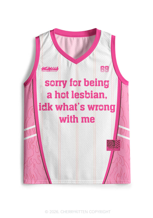 Pink Sorry For Being Hot Lesbian Pride Y2K Sport Jersey Tank Cherrykitten