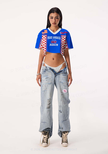 Blue Make America Gay Again Pride Y2K Crop Sport Jersey Shirts Cherrykitten