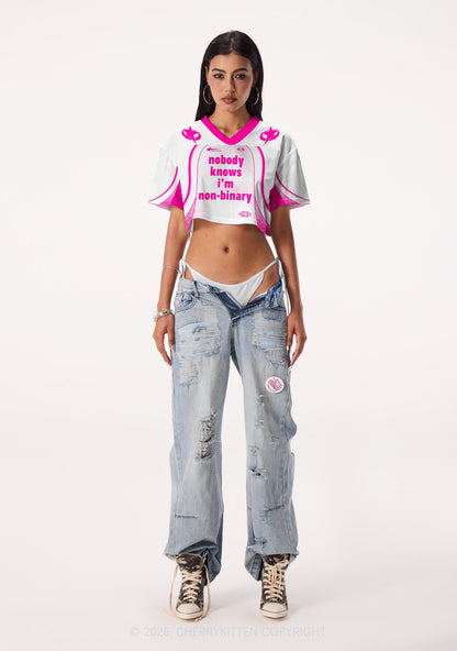 Nobody Knows Im Nonbinary Pride Y2K Crop Sport Jersey Shirts Cherrykitten