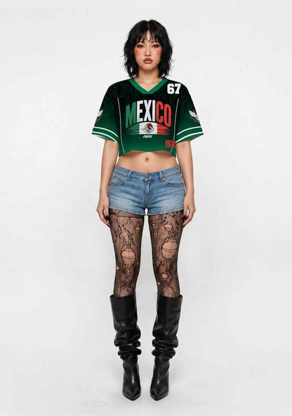 Custom Mexican Heritage Tribal Y2K Crop Sport Jersey Shirts Cherrykitten