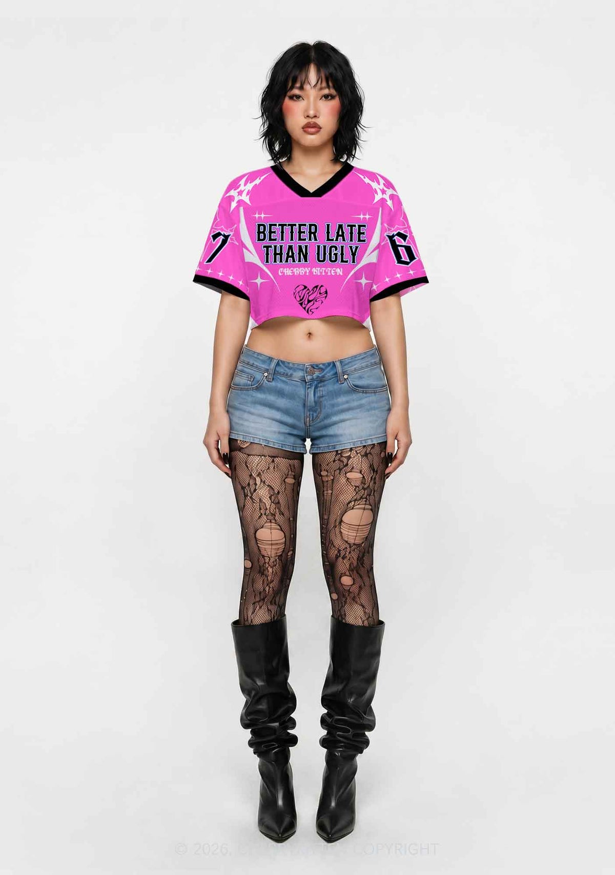 Better Late Than Ugly Y2K Crop Sport Jersey Shirts Cherrykitten