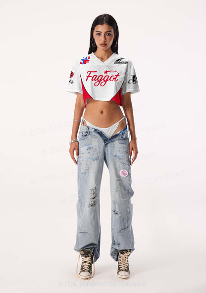 Red Faggot Star Pride Y2K Crop Sport Jersey Shirts Cherrykitten
