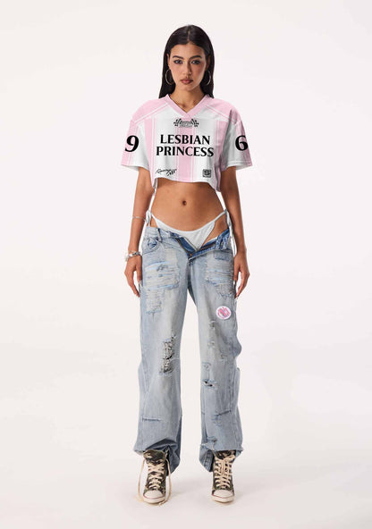Pale Pink Lesbian Princess Pride Y2K Crop Sport Jersey Shirts Cherrykitten