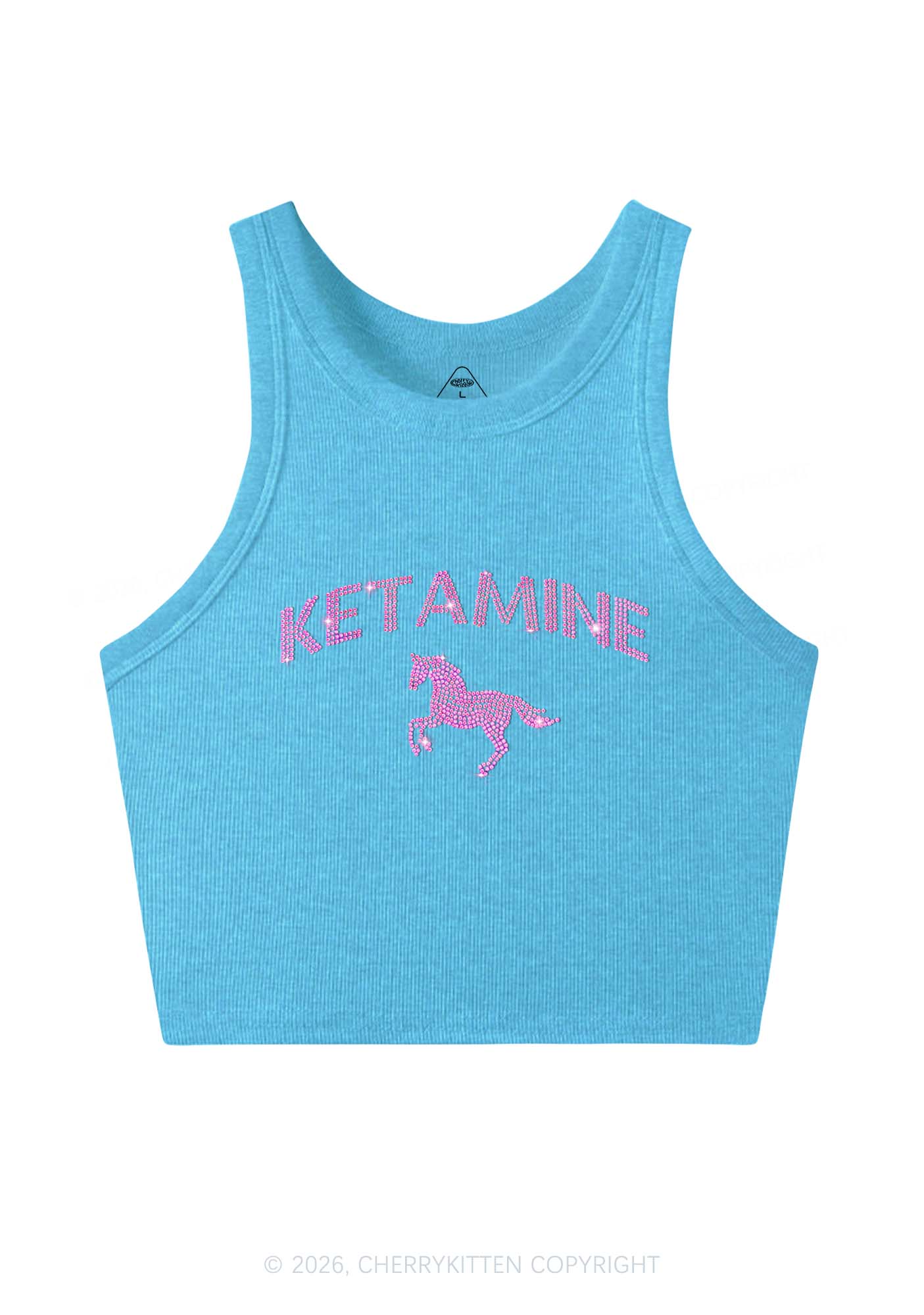 Rhinestone Pink K Unicorn Y2K Crop Tank Top Cherrykitten