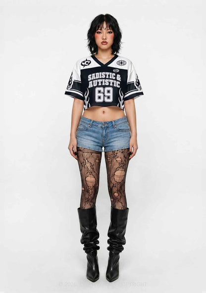 Sadistic And Autistic Y2K Crop Sport Jersey Shirts Cherrykitten