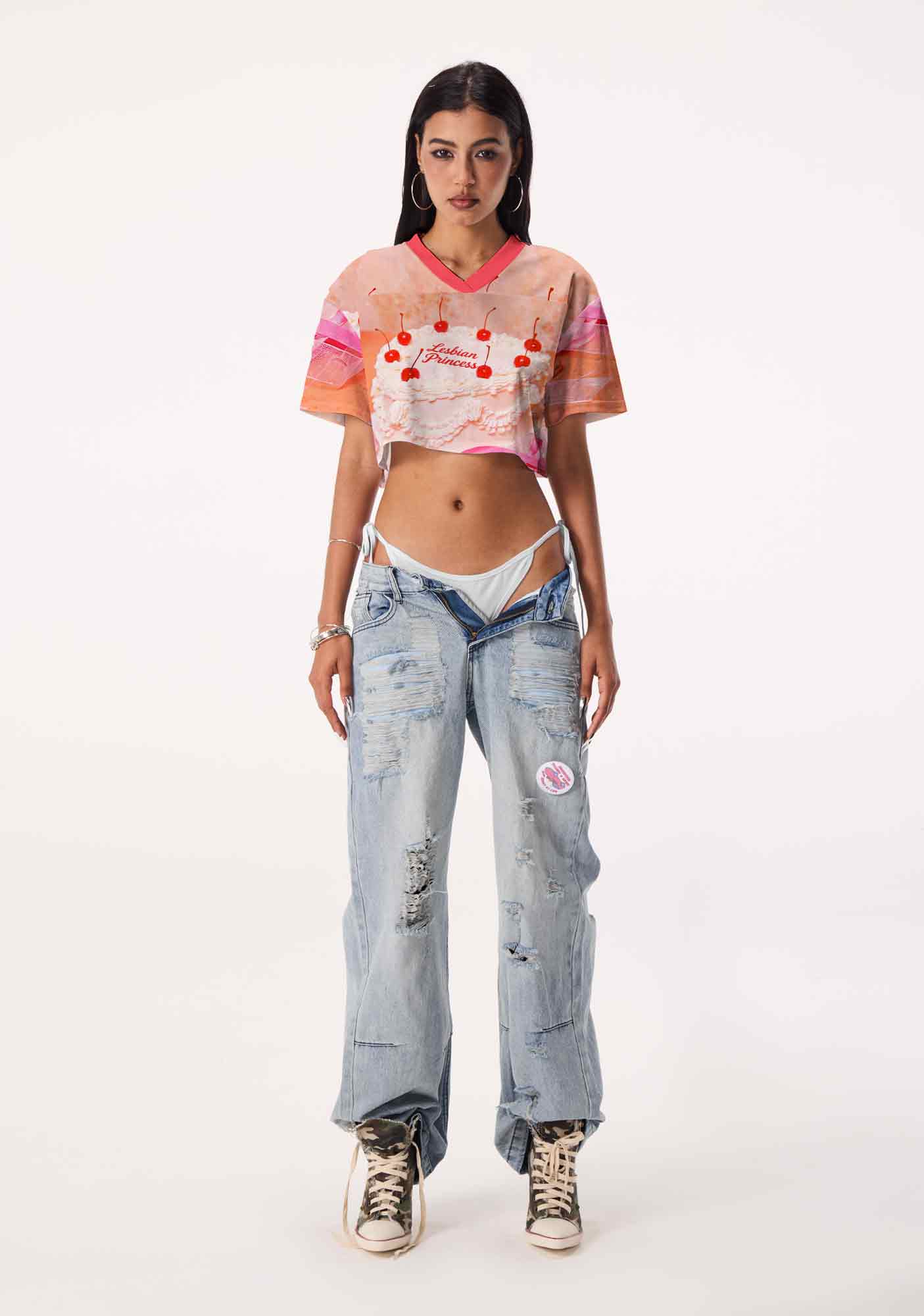 Orange Lesbian Princess Cake Pride Y2K Crop Sport Jersey Shirts Cherrykitten