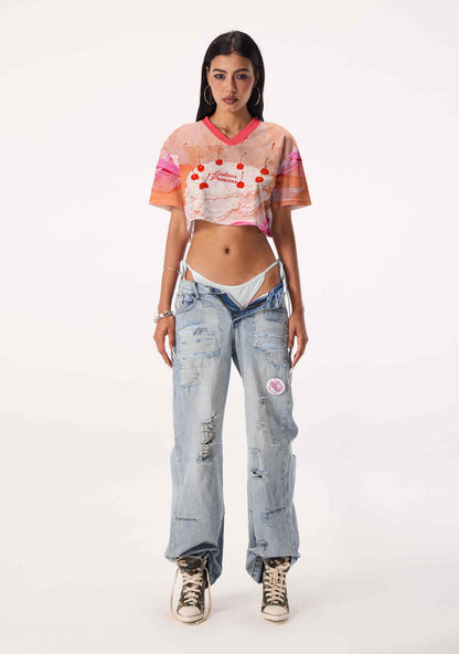 Orange Lesbian Princess Cake Pride Y2K Crop Sport Jersey Shirts Cherrykitten