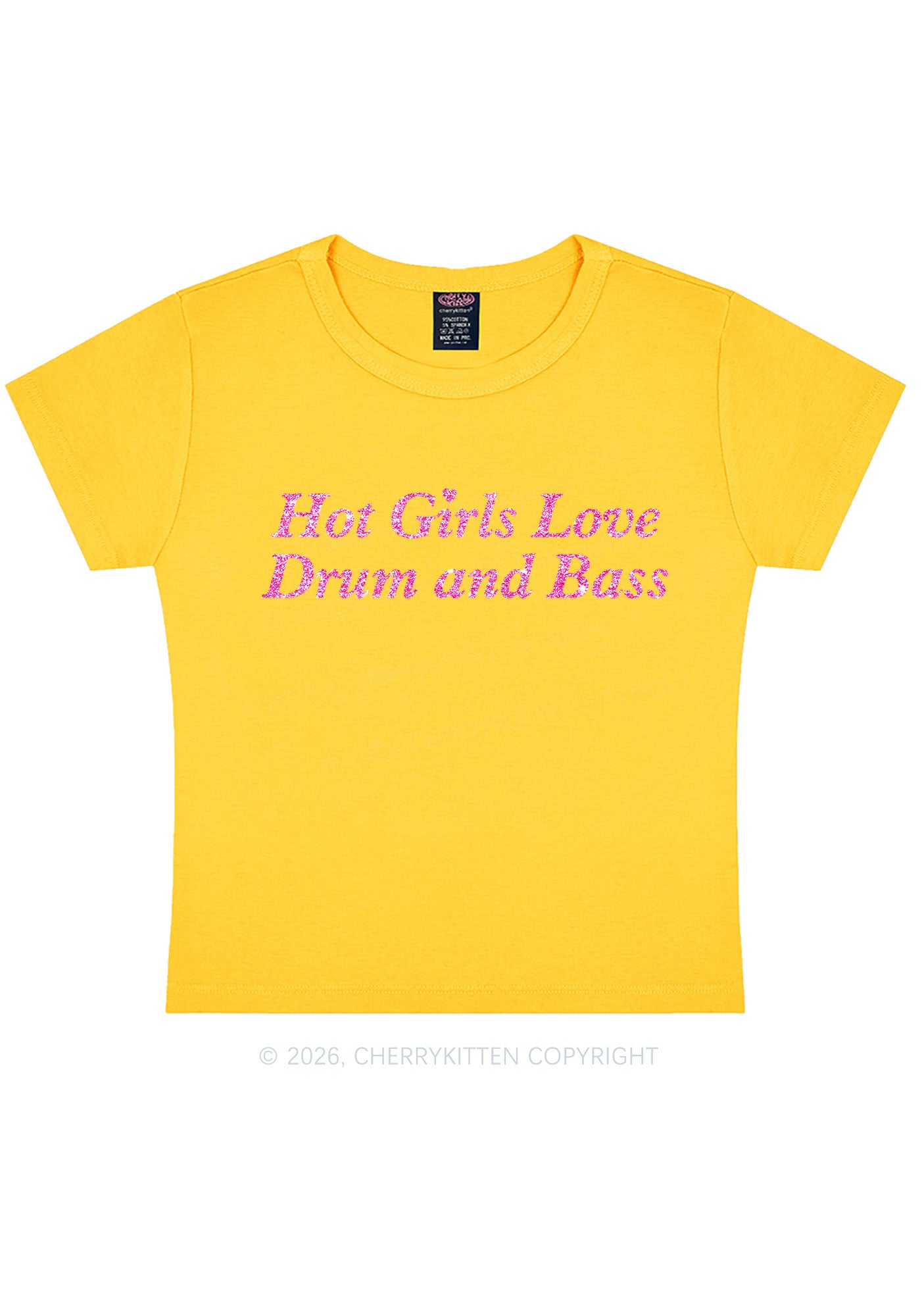 Glitter Hot Girls Love Drum And Bass Y2K Baby Tee Cherrykitten