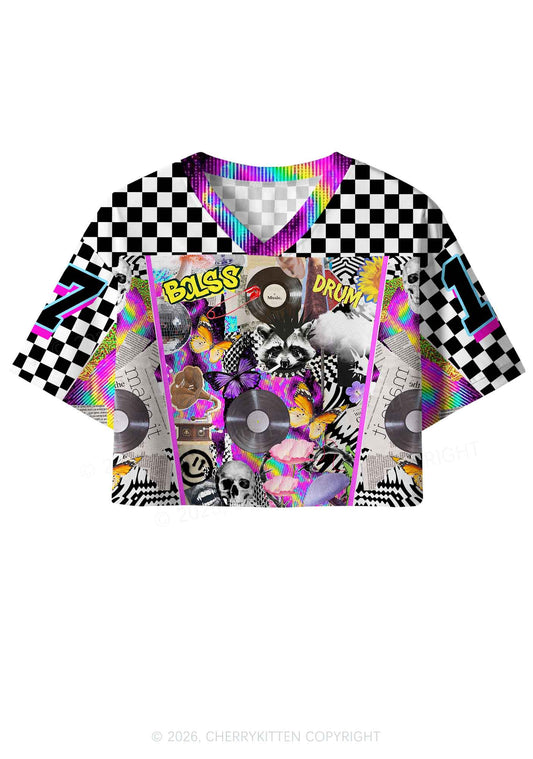 Bass And Drum Collage Y2K Crop Sport Jersey Shirts Cherrykitten