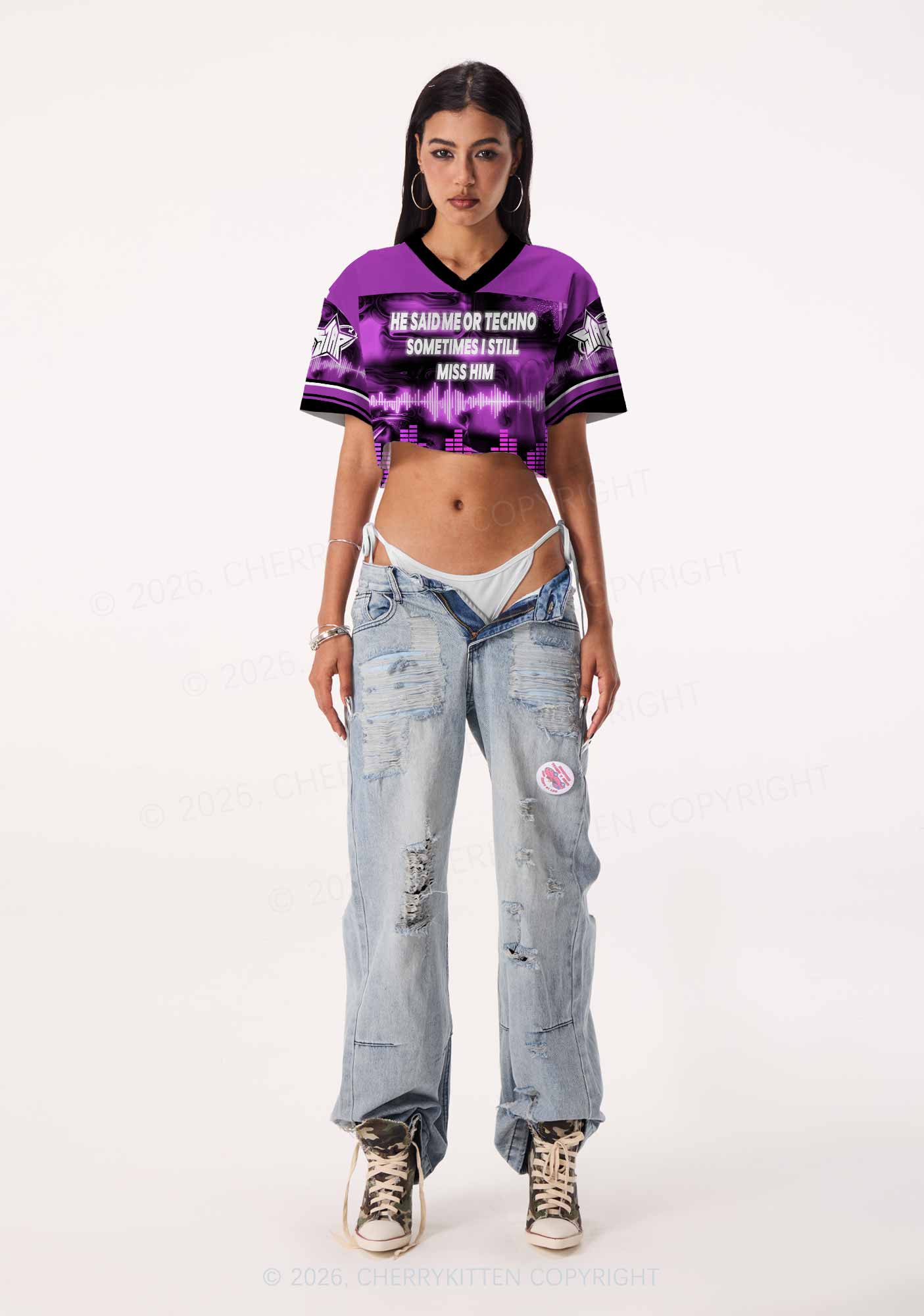 Me Or Techno Y2K Crop Sport Jersey Shirts Cherrykitten
