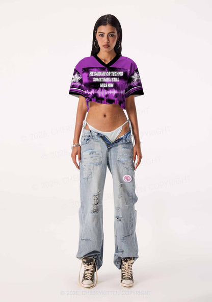 Me Or Techno Y2K Crop Sport Jersey Shirts Cherrykitten