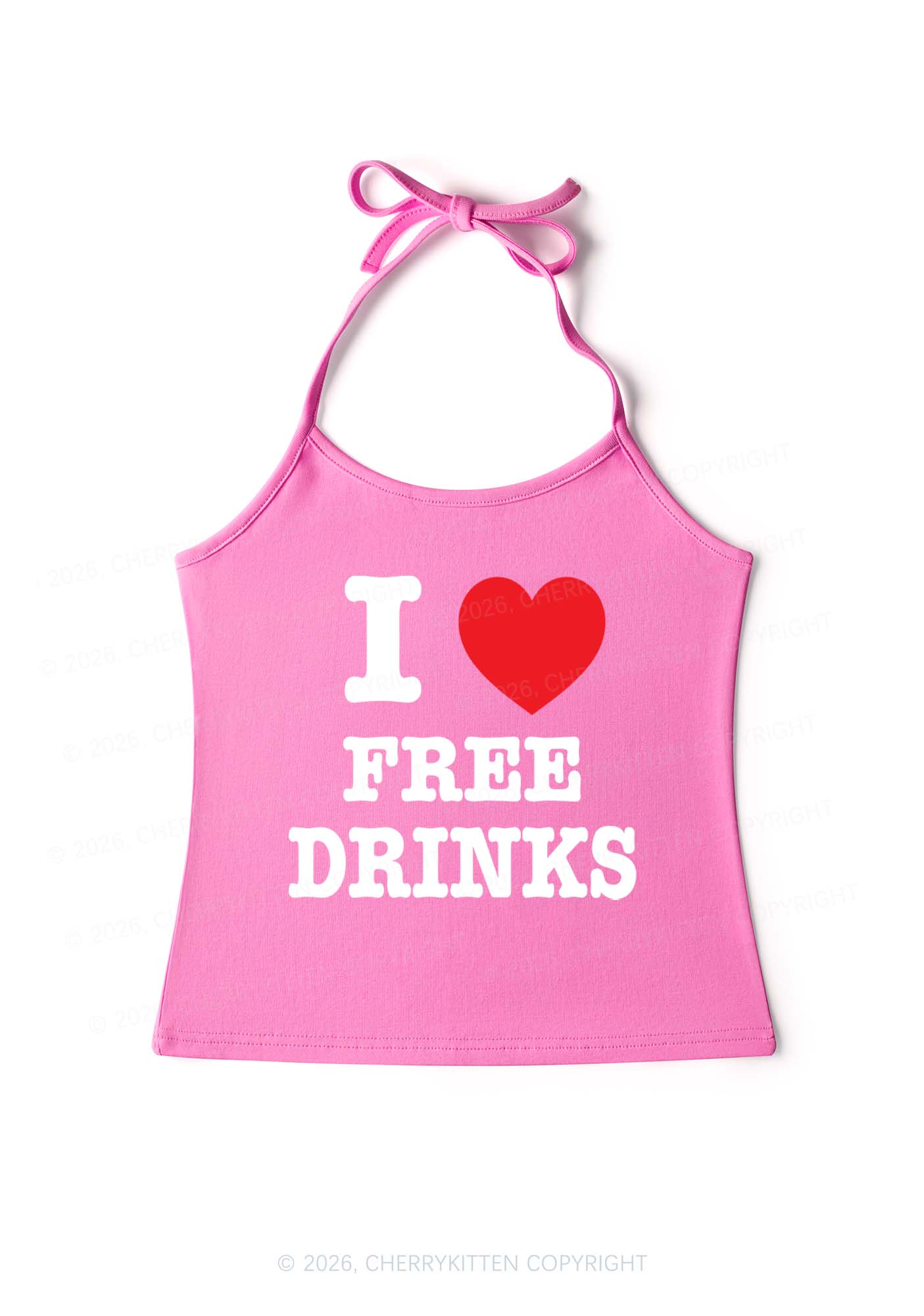 I Love Free Drinks Y2K Halter Neck Cami Cherrykitten