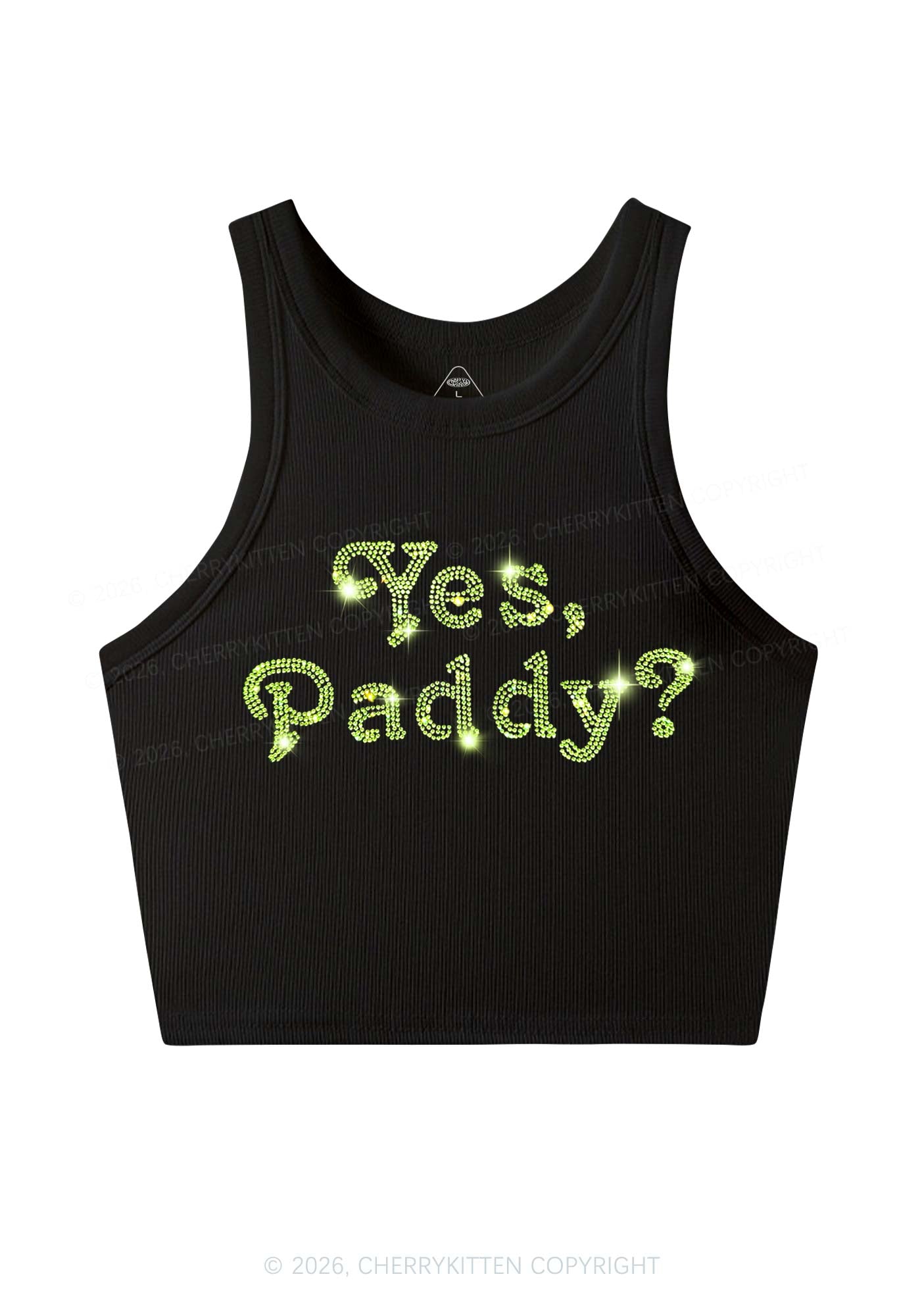 Rhinestone Yes Paddy St Patricks Y2K Crop Tank Top Cherrykitten