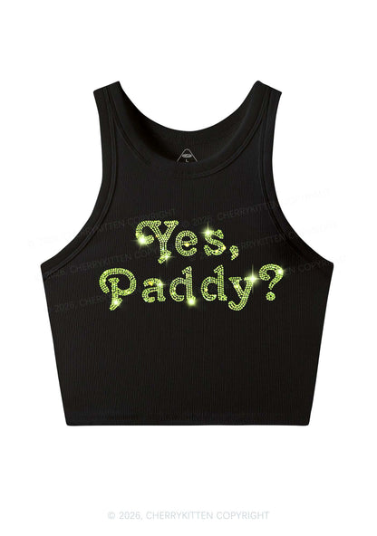 Rhinestone Yes Paddy St Patricks Y2K Crop Tank Top Cherrykitten
