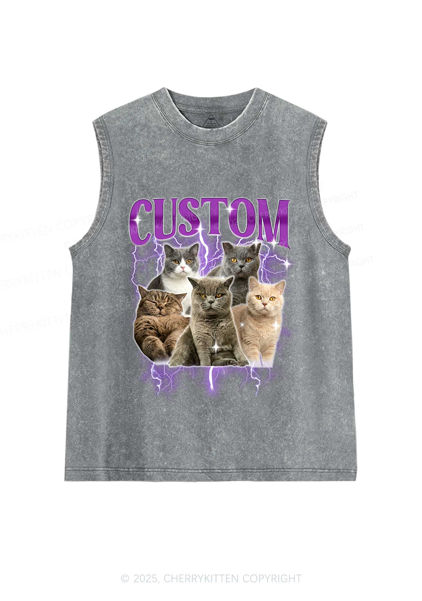 Custom Collage Pet Photo Y2K Washed Muscle Tank Cherrykitten