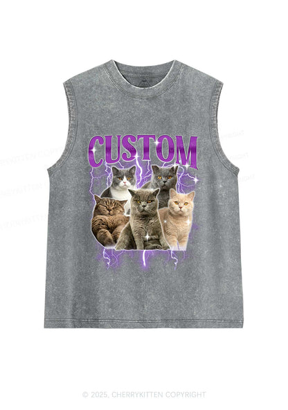 Custom Collage Pet Photo Y2K Washed Muscle Tank Cherrykitten