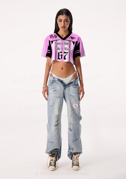 Pink Save Horse Ride Masc Pride Y2K Crop Sport Jersey Shirts Cherrykitten
