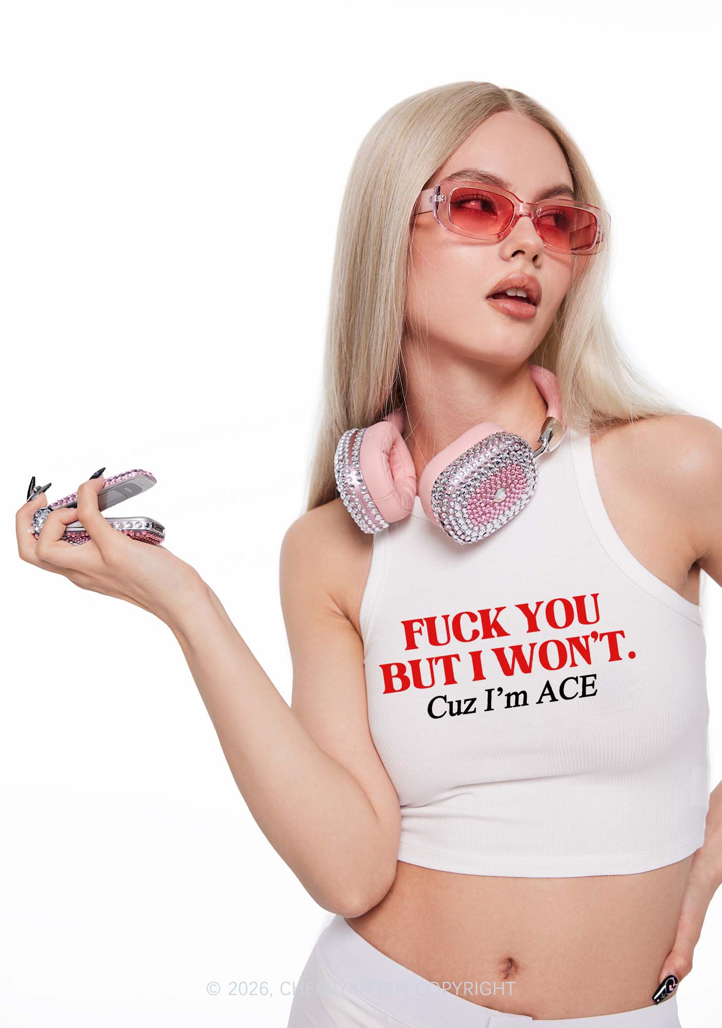Fxxk You Cuz Im Ace Pride Y2K Crop Tank Top Cherrykitten