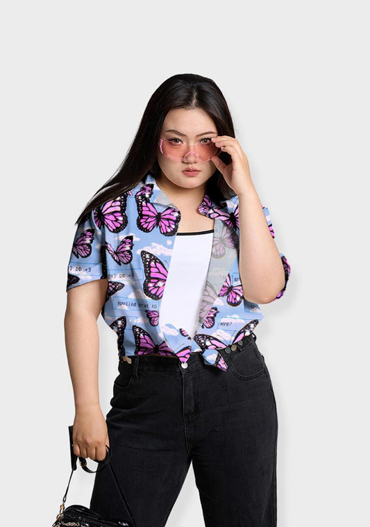 Blue Sky Butterfly Print Shirts