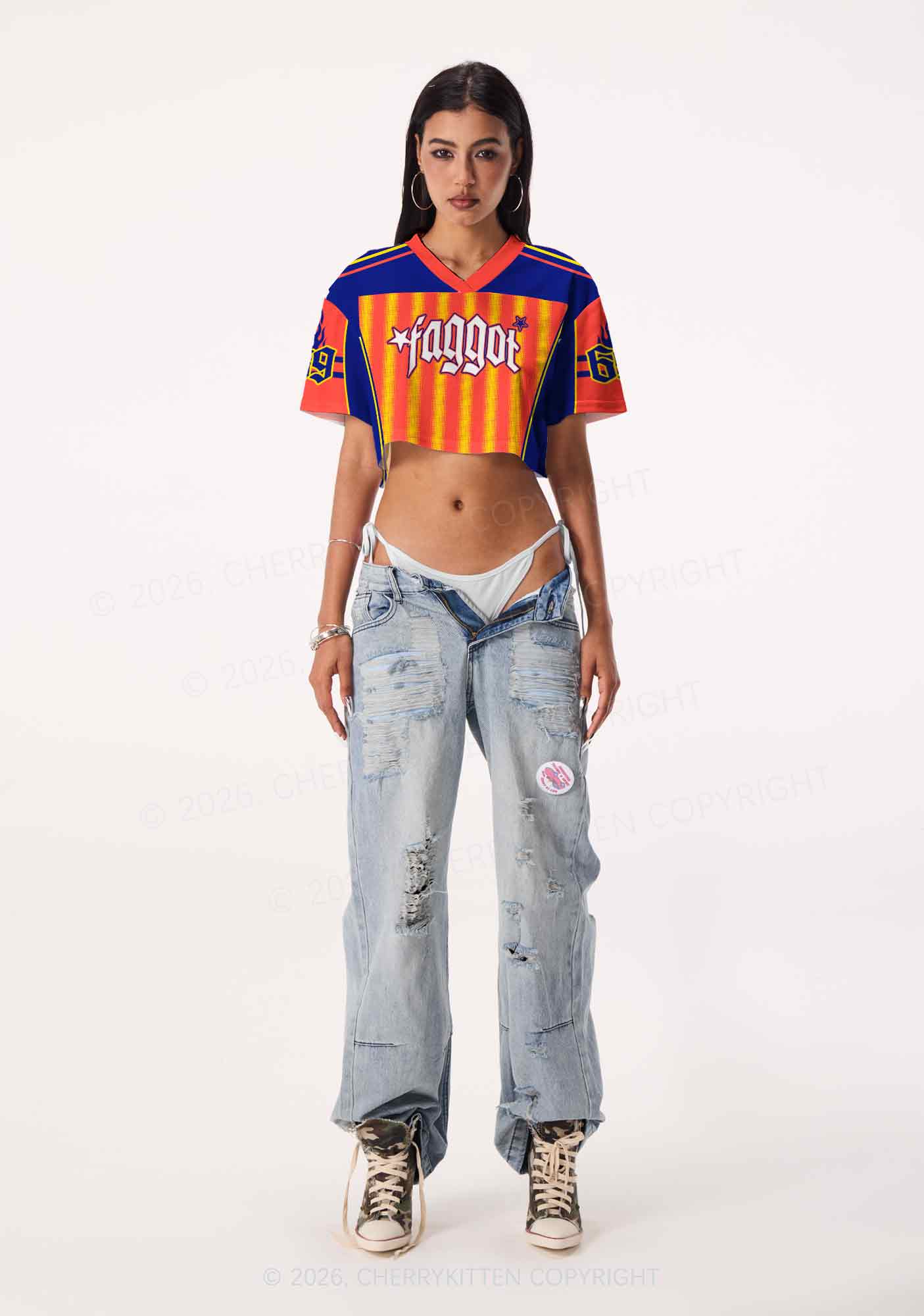 Faggot Orange Yellow Stripes Pride Y2K Crop Sport Jersey Shirts Cherrykitten