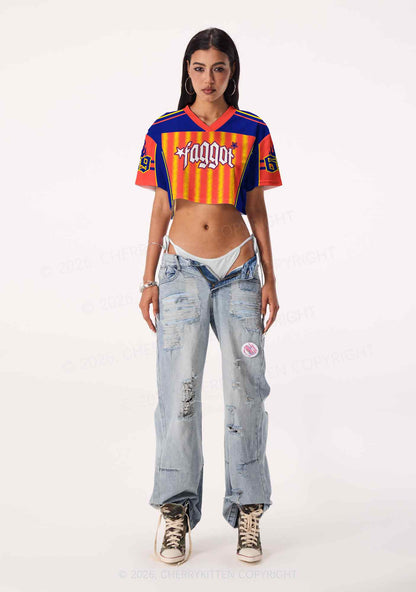 Faggot Orange Yellow Stripes Pride Y2K Crop Sport Jersey Shirts Cherrykitten