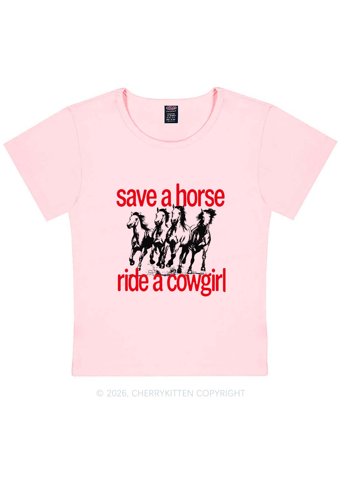 Four Horses Cowgirl Pride Y2K Baby Tee Cherrykitten