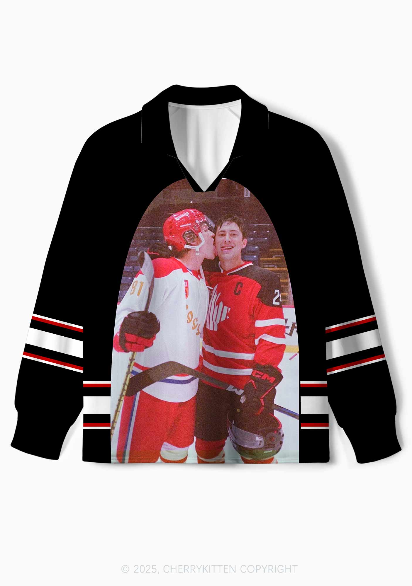 Black Hockey Boys Kissing HR Y2K Long Sleeve Sport Jersey Shirts Cherrykitten