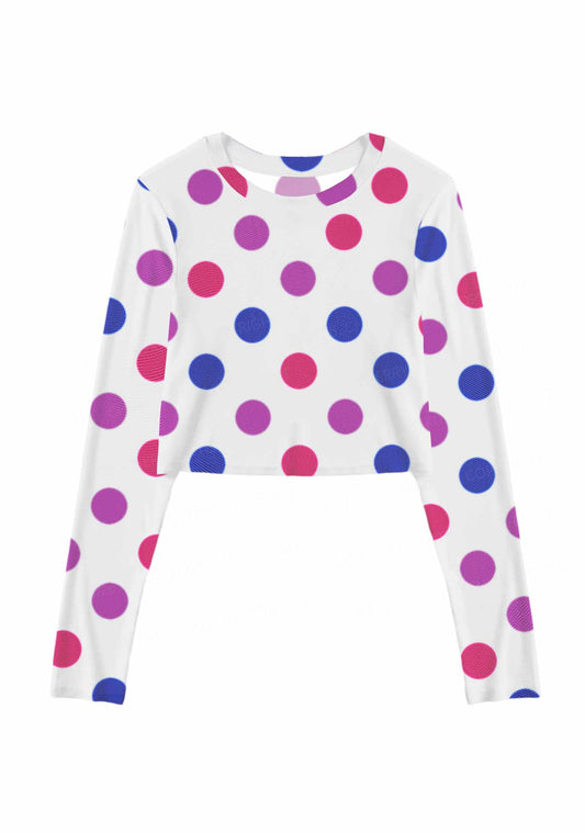 Bisexual Dots On White Pride Y2K Mesh Long Sleeve Crop Top Cherrykitten
