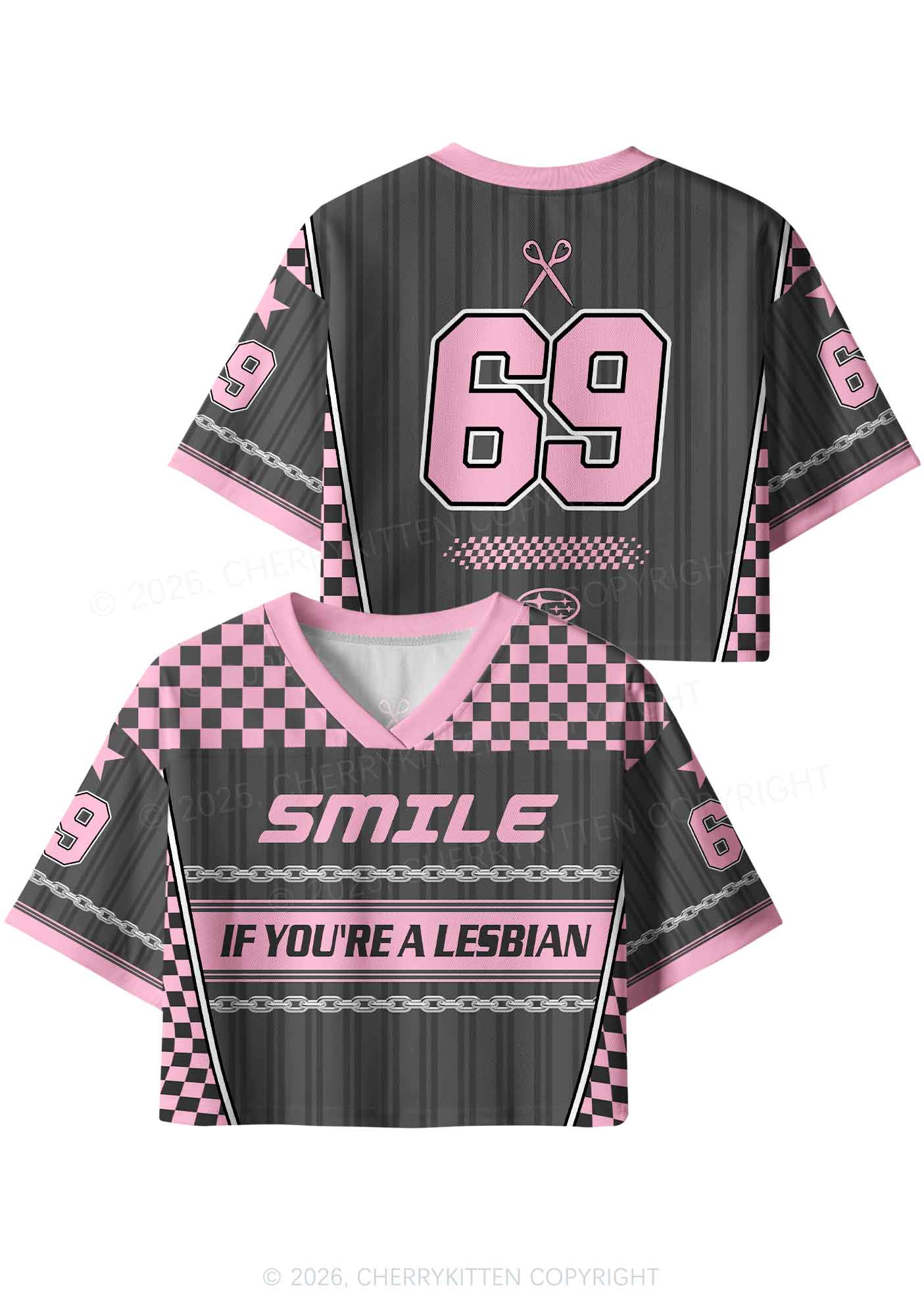 Grey Smile If You Are Lesbian Pride Y2K Crop Sport Jersey Shirts Cherrykitten