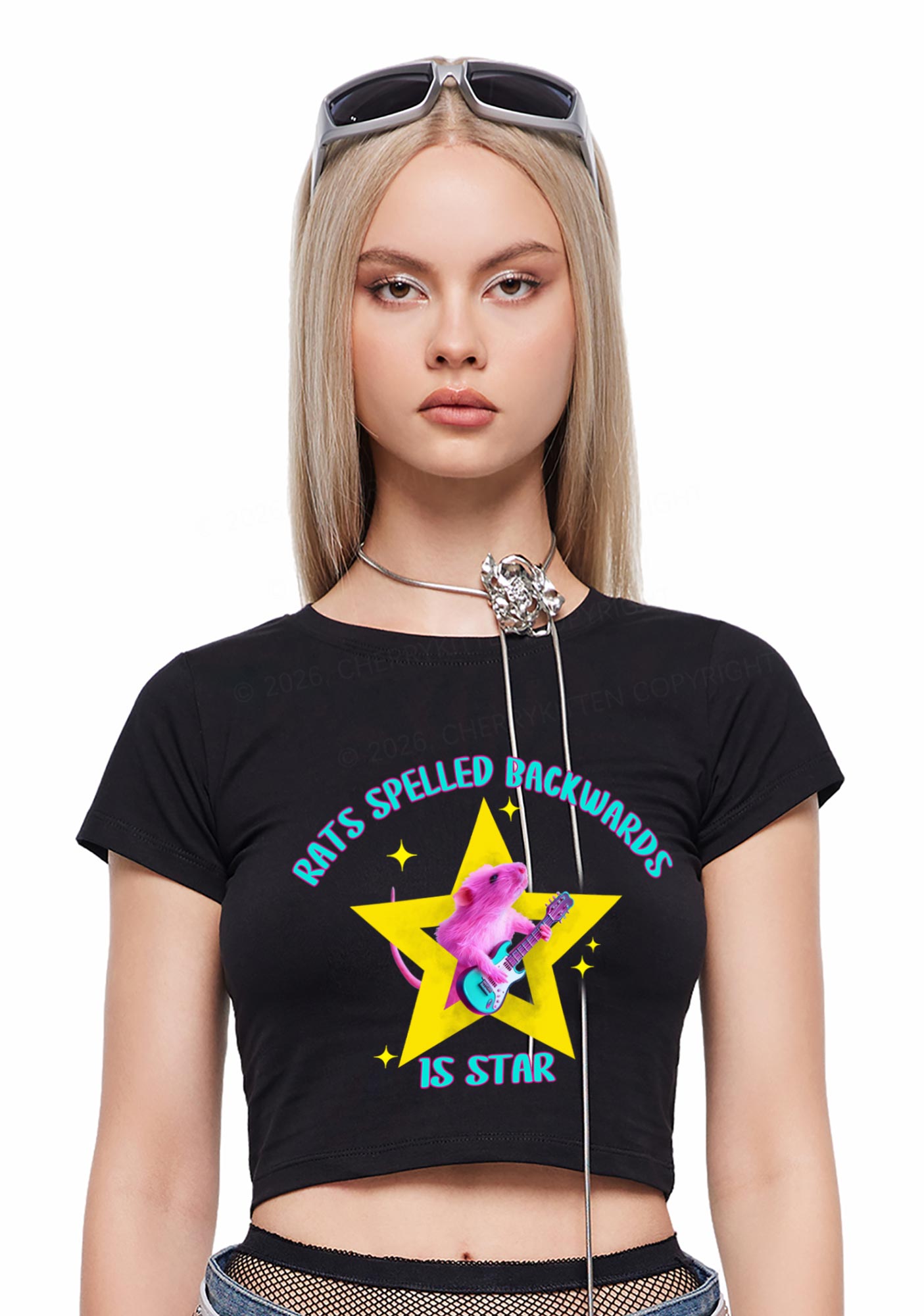 Rats Spelled Backwards Is Star Y2K Baby Tee Cherrykitten