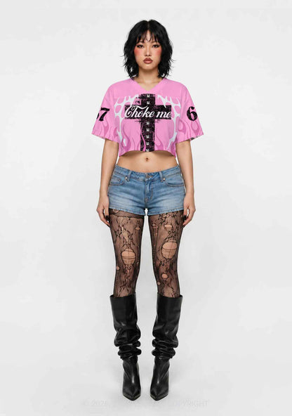 Choke Me Black Cross Y2K Crop Sport Jersey Shirts Cherrykitten