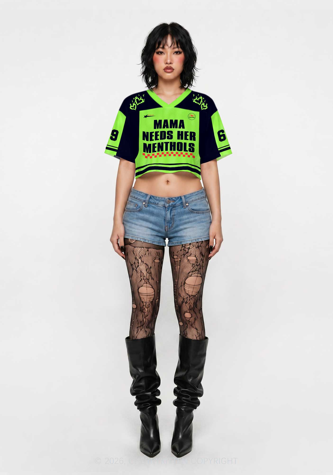 Mama Needs Her Menthols Y2K Crop Sport Jersey Shirts Cherrykitten