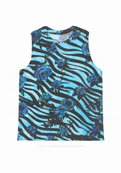 Blue Zebra Roses Y2K Mesh Muscle Tank Cherrykitten