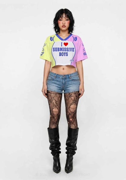 White I Love S Boys Y2K Crop Sport Jersey Shirts Cherrykitten