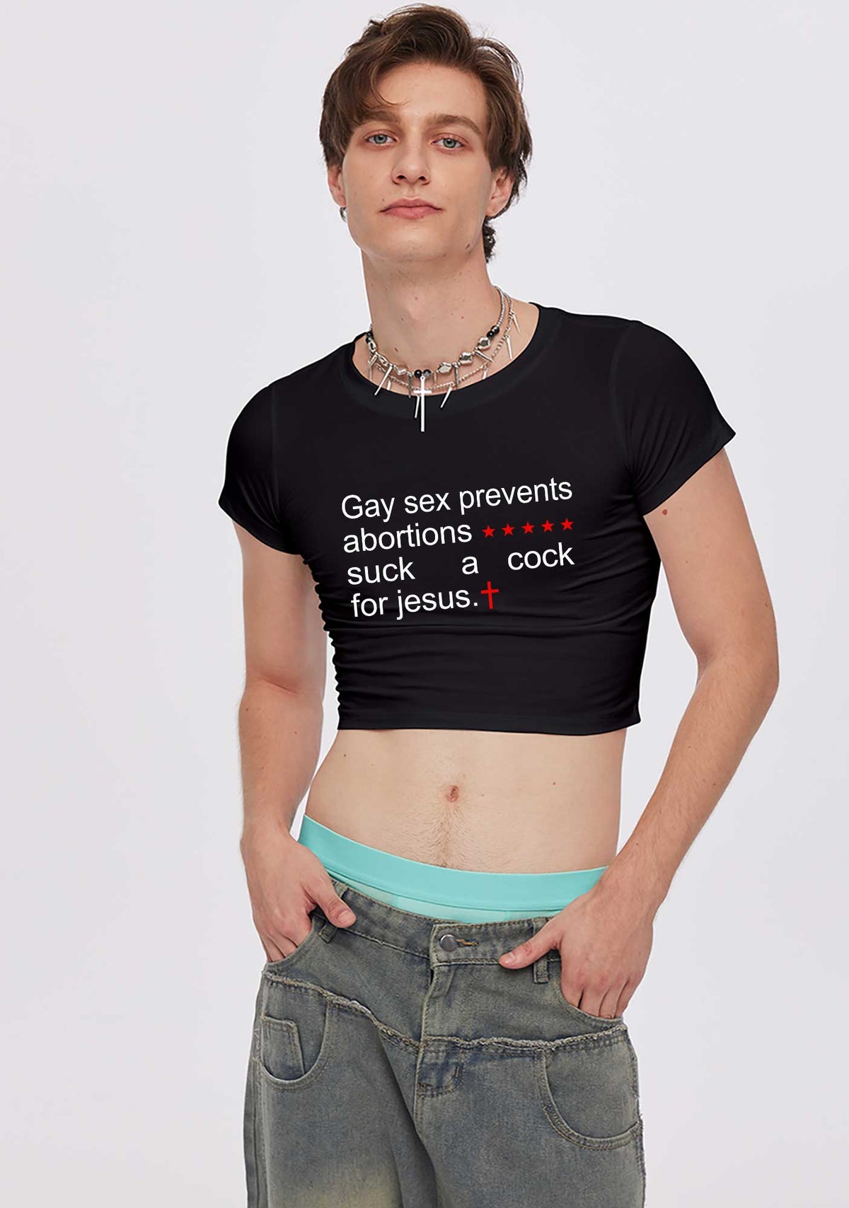 Suck A Cock For Jesus Pride Y2K Baby Tee Cherrykitten