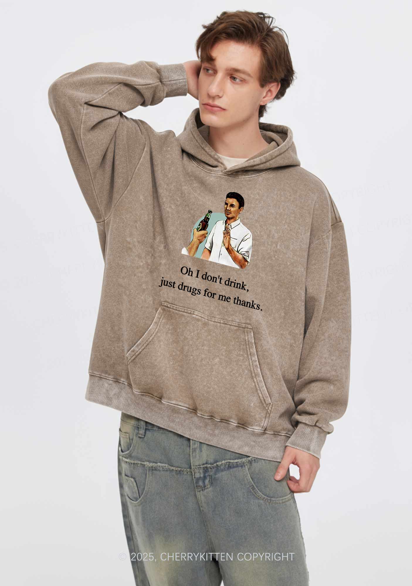 Oh I Dont Drink Y2K Washed Hoodie Cherrykitten