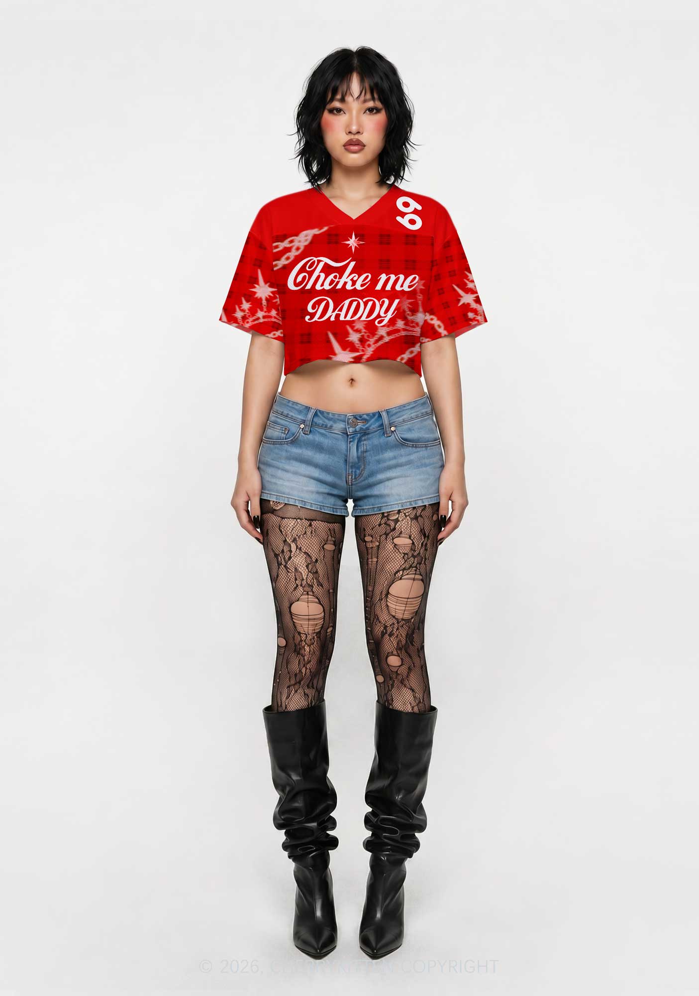 Choke Me Daddy Y2K Crop Sport Jersey Shirts Cherrykitten