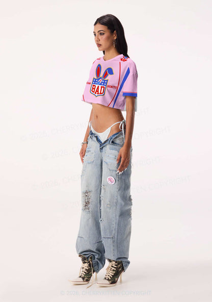 Pink Football Bunny Y2K Crop Sport Jersey Shirts Cherrykitten